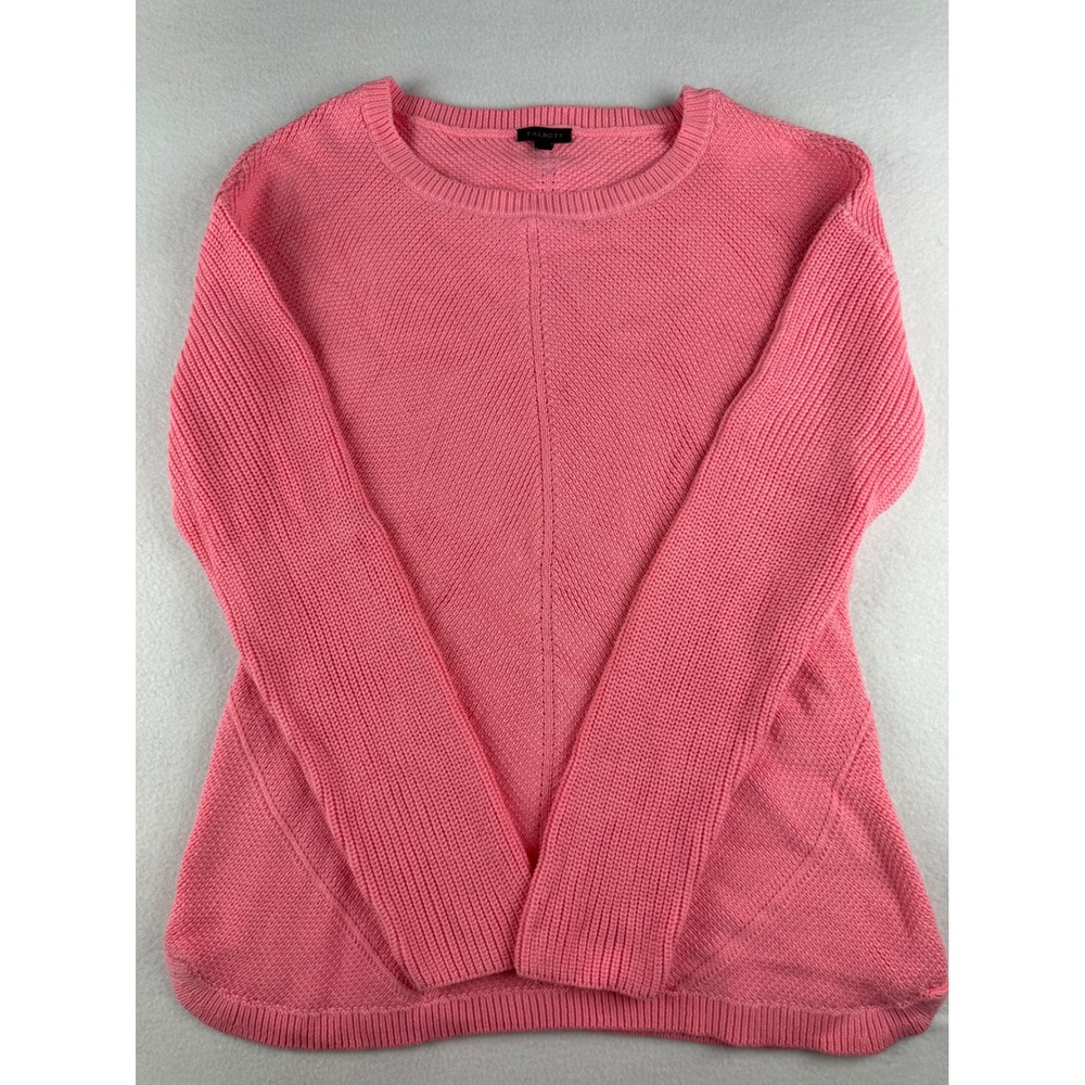 Talbots Pink Pima Cotton Shaker Stitch Crew Neck Sweater Womens Medium L/S